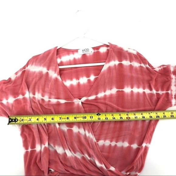 Tie Dye Wrap Top Semi Crop Shirt Mod On Trend Lightweight Comfy Pink Medium - Picture 7 of 9